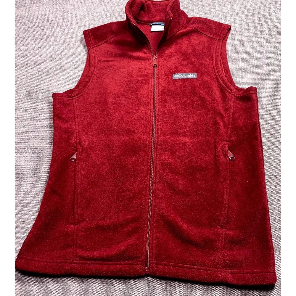 Columbia Sportswear Fleece Vest Womens Small Red Stand Collar Full Zip XM1024